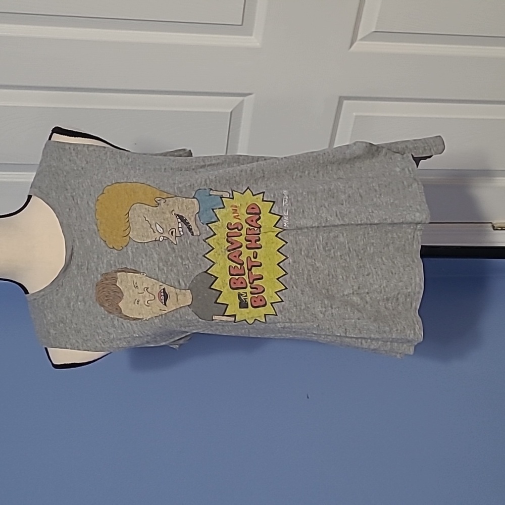 Vintage Beavis and Butthead Grey Sleeveless Graphic Tshirt Tank - Picture 2 of 2